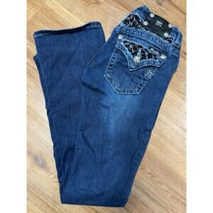 Miss Me JP6215B Boot Bootcut Jeans Bling Embroidered Black Sequins Size 26 EB